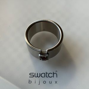 Swatch Bijoux Topic Path Stainless Steel & Smokey Crystal Ring - size 11